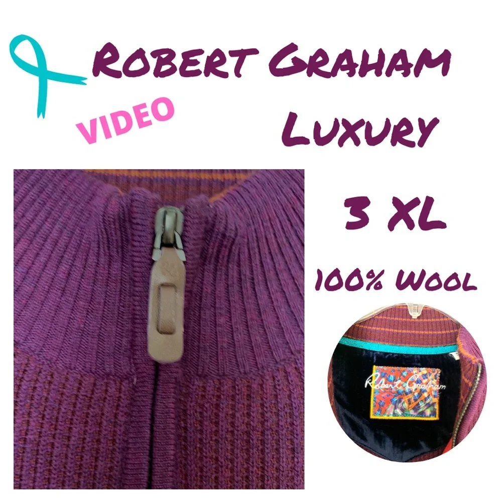 ROBERT GRAHAM Zip 100% Wool Sweater